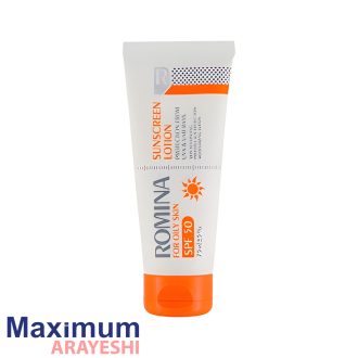 لوسیون ضد آفتاب بی رنگ SPF50 مناسب پوست چرب رومینا 75 میل